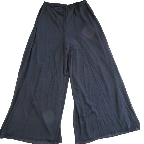 Vintage 80s MSK Black Wide Leg Pants Womens Sheer Overlay Palazzo Evening Party - Picture 3 of 10
